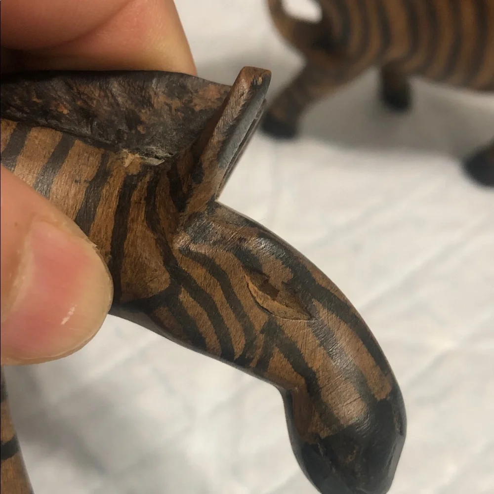Vintage Brown and Black Striped Zebra Wood Figurines